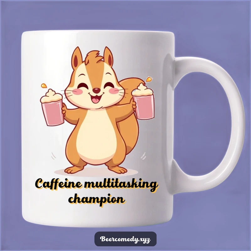 Funny Squirrel Juggling Mug: Cheerful Rodent with Drinks, Perfect Funny Gift