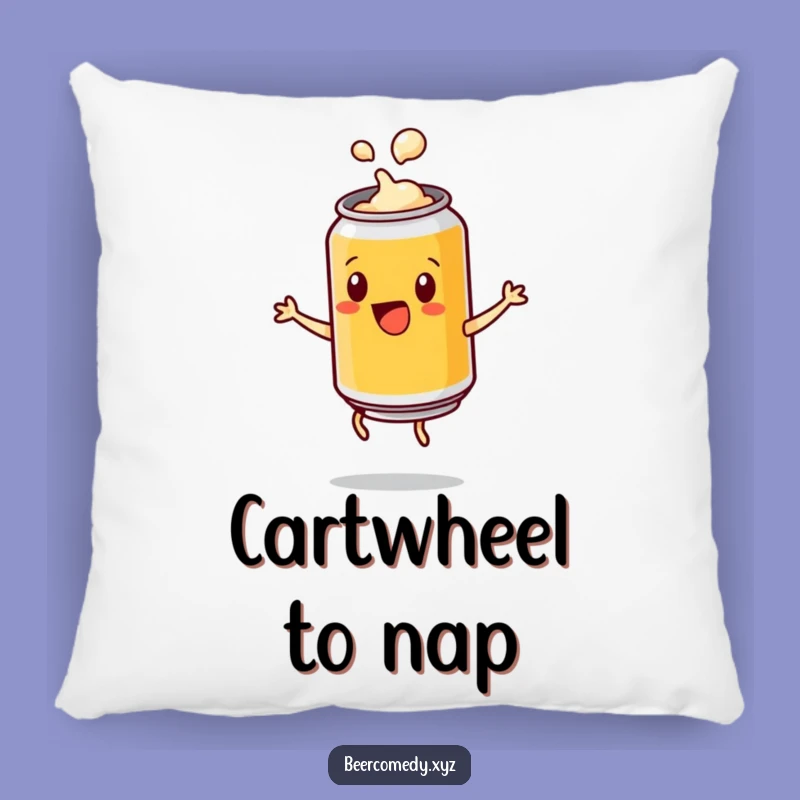 Funny Beer Can Cartwheel Pillow: Cozy Pop and Flip Fun, Perfect Gift!