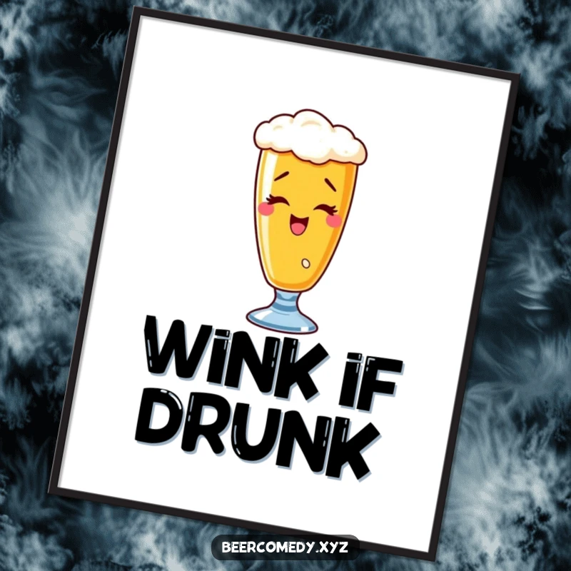 Funny wobbly wheat beer glass digital art print with a playful wink, ready for instant download.