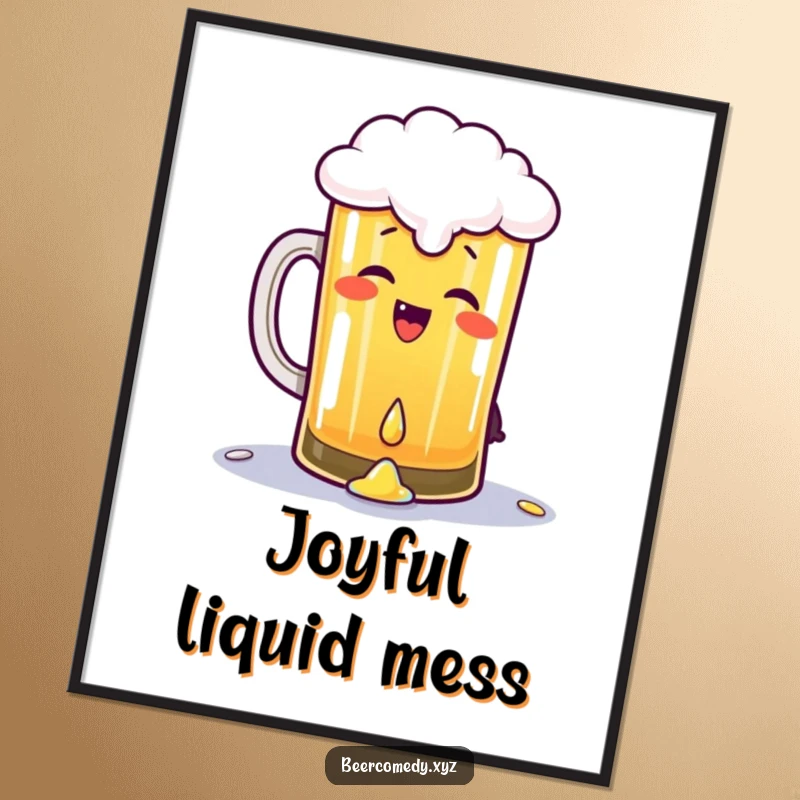 Funny pint of beer giggling and gleefully spilling a drop, as a vibrant digital art print, embodying pure, contagious joy and lightheartedness.