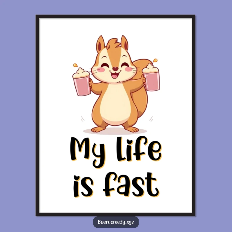 Funny Squirrel Juggling Digital Art: Printable Rodent Action, Instant Funny Gift