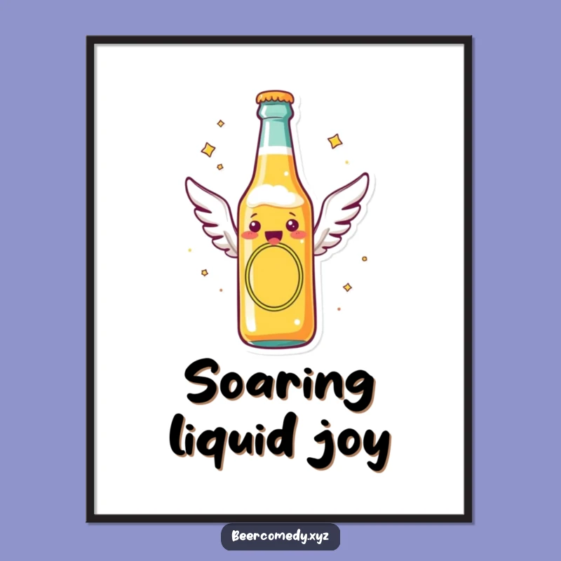 Funny Flying Beer Bottle Digital Art: Soaring Wings Print, Perfect Gift!