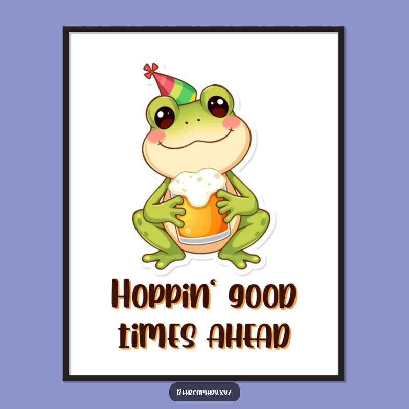Funny Frog Party Poster: Vibrant Amphibian with Mug Art, Whimsical Funny Gift Decor