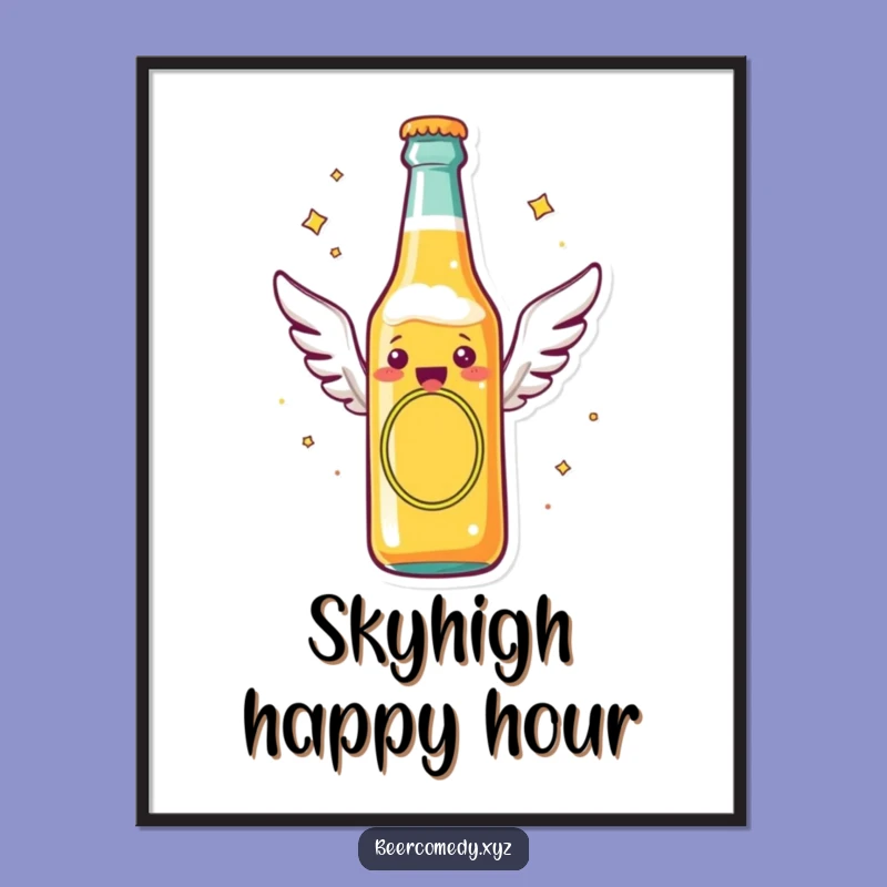 Funny Flying Beer Bottle Poster: Cheerful Wings Soaring Art, Perfect Gift!