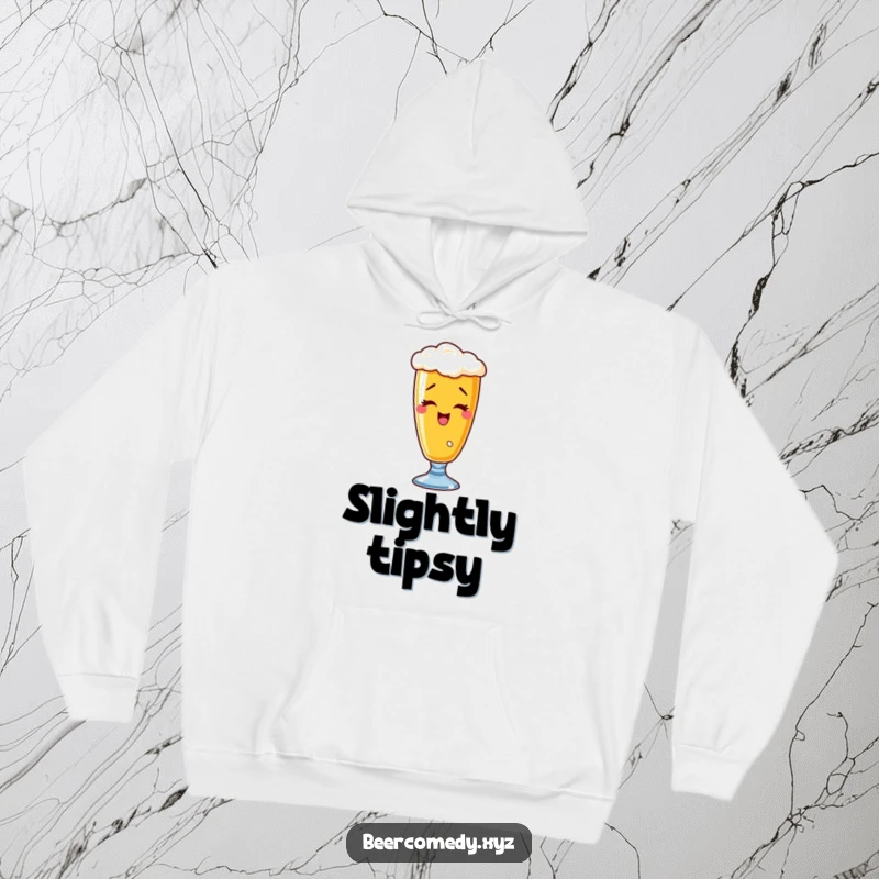 Funny wobbly wheat beer glass hoodie featuring a playful wink, offering warmth and personality.
