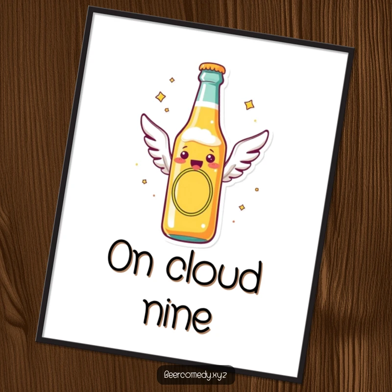 Funny Free Printable Wall Art: a cheerful beer bottle with tiny wings soaring through the air.