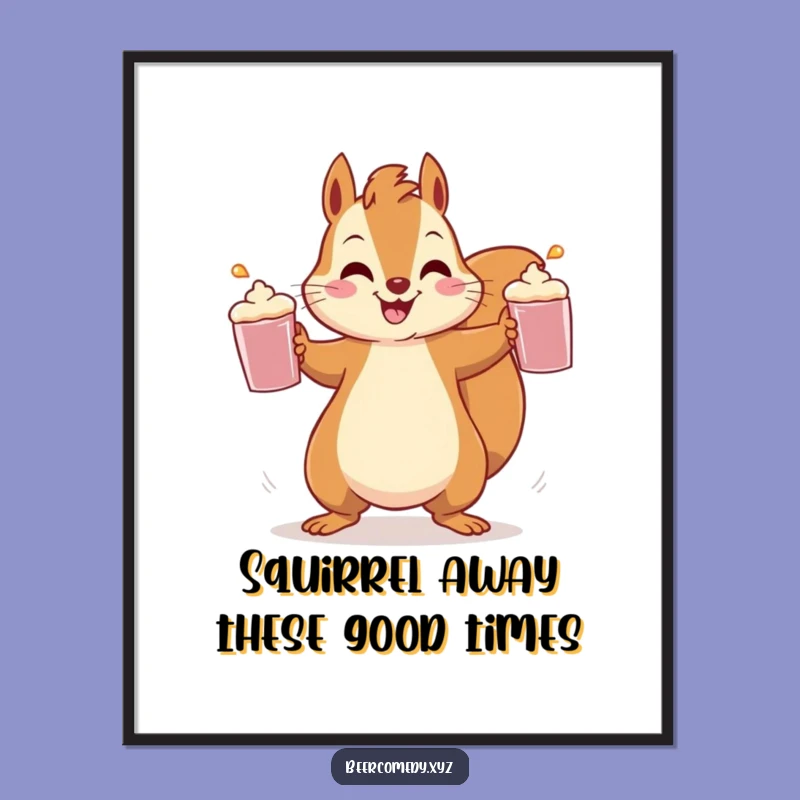 Funny Free Printable Wall Art: Juggling Squirrel With Mugs, Humorous Downloadable Art for Your Space