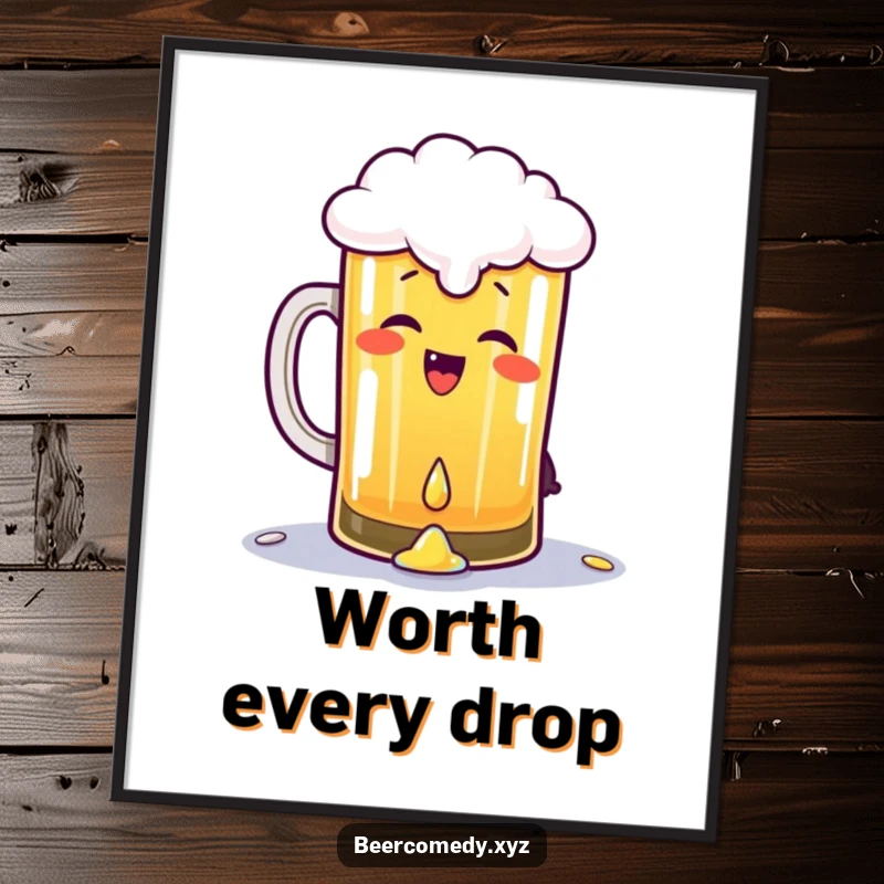 Funny Free Printable Wall Art: a pint of beer with a joyful expression, gleefully spilling a drop.