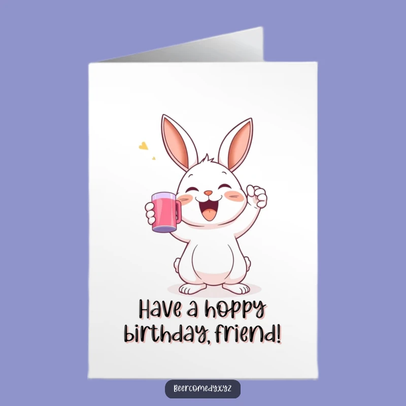 Free Printable Birthday Card: Joyful Rabbit Toasting, Funny Celebration Mug Downloadable Gift