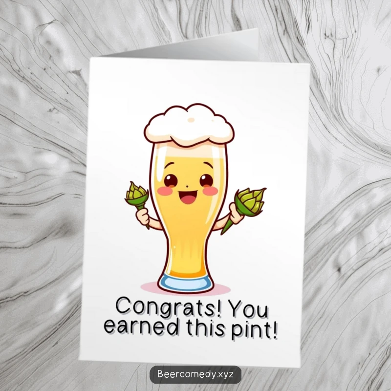 Funny free printable congratulations card with a joyful ale glass raising a toast, celebrating a special achievement with a smile.