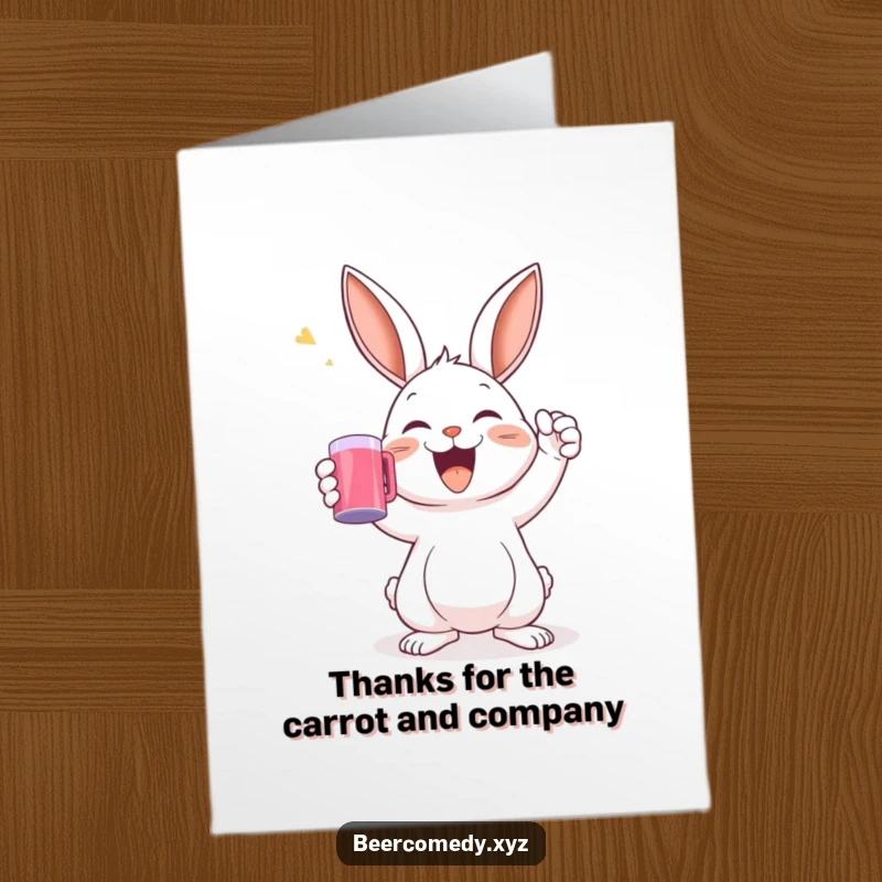 Funny Free Printable Thank You Card: A delighted rabbit raises a frothy mug in a joyful toast of thanks.
