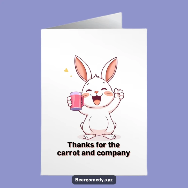 Free Printable Thank You Card: Joyful Rabbit Toasting, Funny Celebration Mug Downloadable Gift