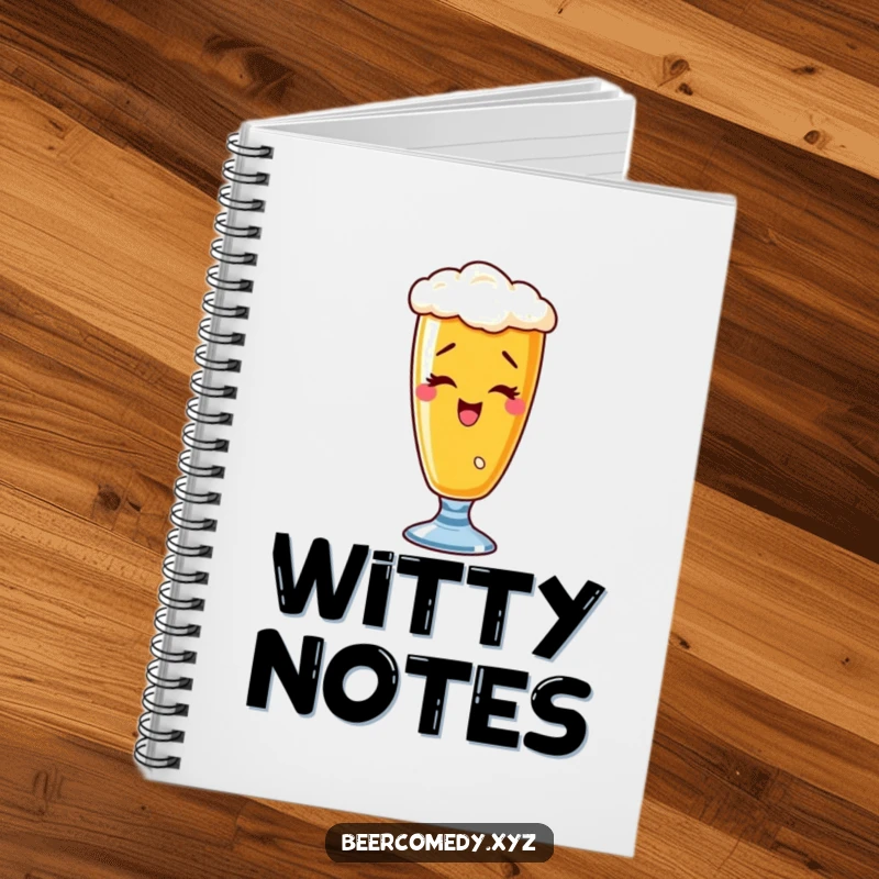 Funny wobbly wheat beer glass notebook captured with a playful wink, ideal for notes and journaling.