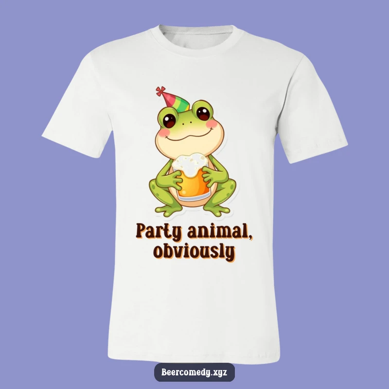 Funny Frog Party Tee: Happy Amphibian in Hat with Frothy Mug, Ideal Funny Gift