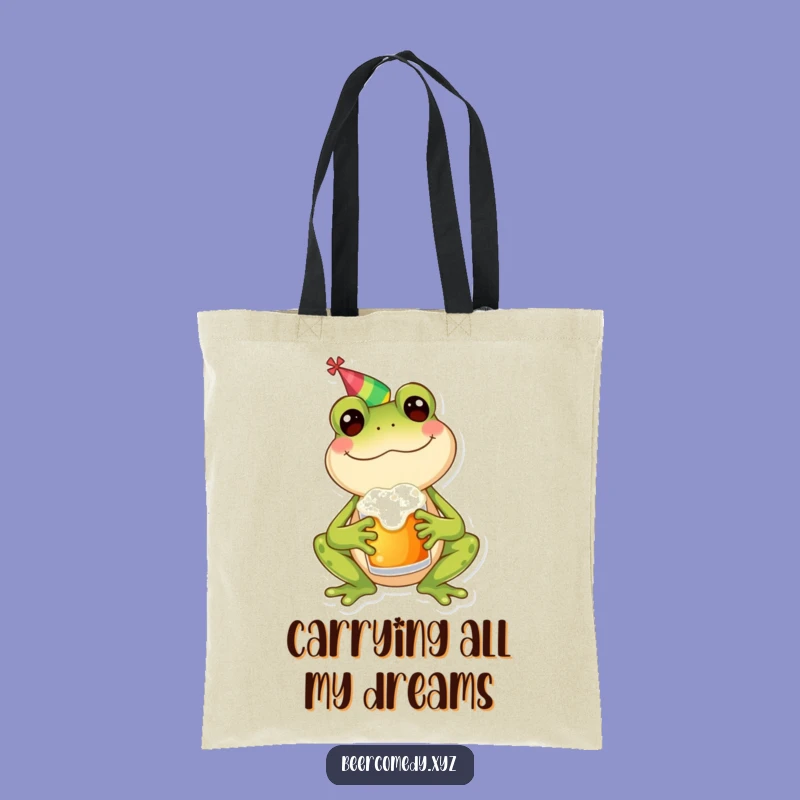 Funny Frog Party Tote Bag: Festive Amphibian with Mug, Chic and Funny Gift